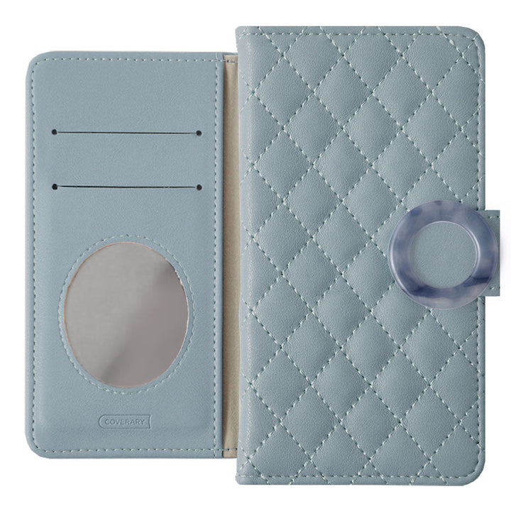 Quilted Marble Ring Wallet Case with Mirror (with Belt) for iPhone Series