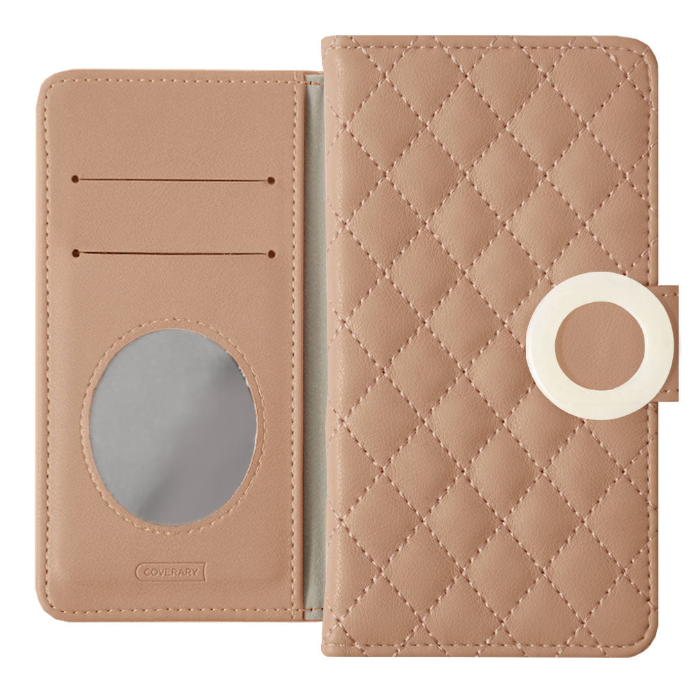 Étui portefeuille à anneau marbré avec miroir matelassé (avec ceinture)