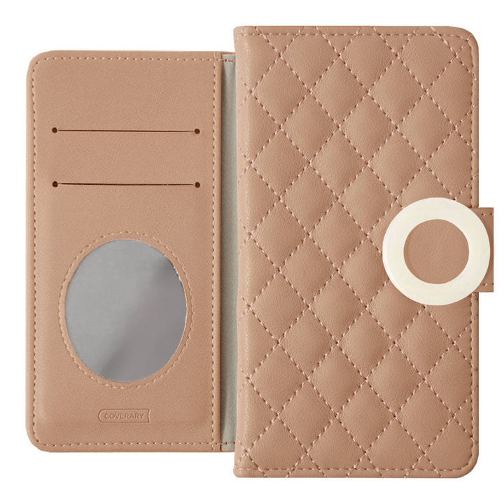 Quilted Marble Ring Wallet Case with Mirror (with Belt) for AQUOS Series