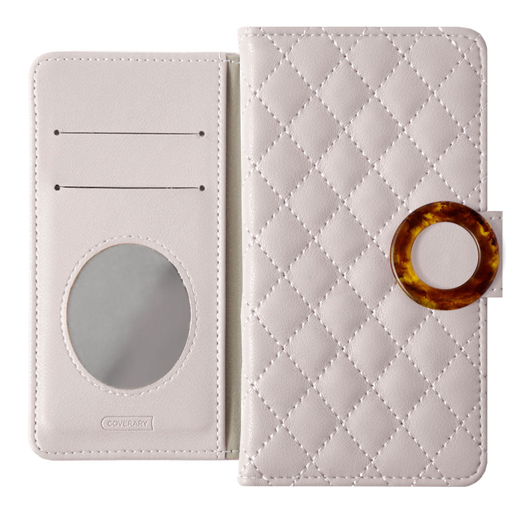 Quilted Marble Ring Wallet Case with Mirror (with Belt) for AQUOS Series
