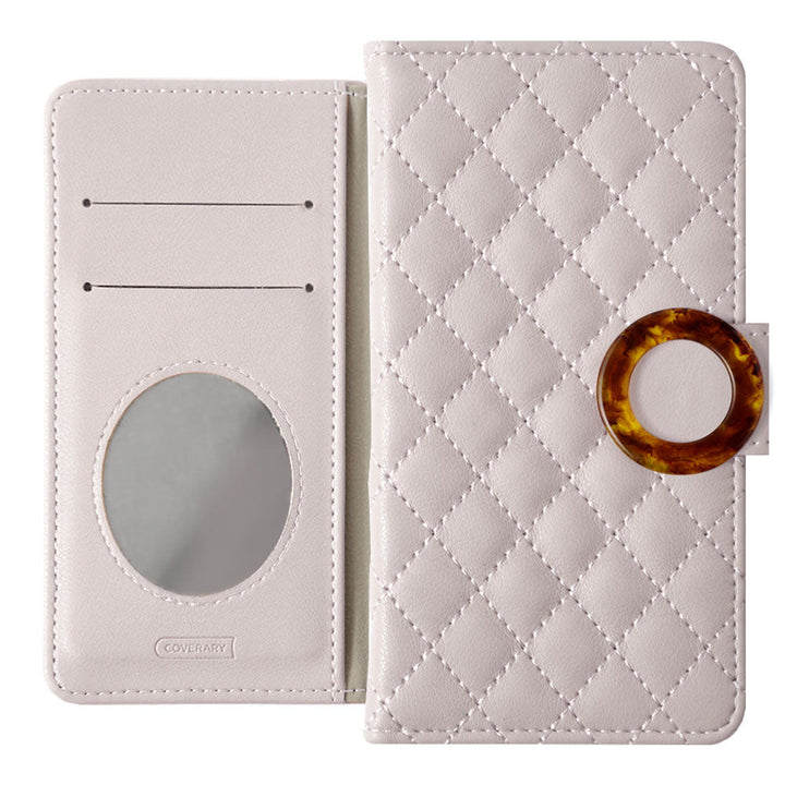 Quilted Marble Ring Wallet Case with Mirror (with Belt) for iPhone Series