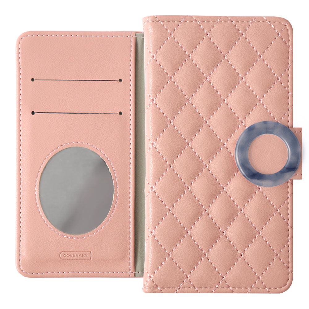 Quilted Marble Ring Wallet Case with Mirror (with Belt) for Xperia Series