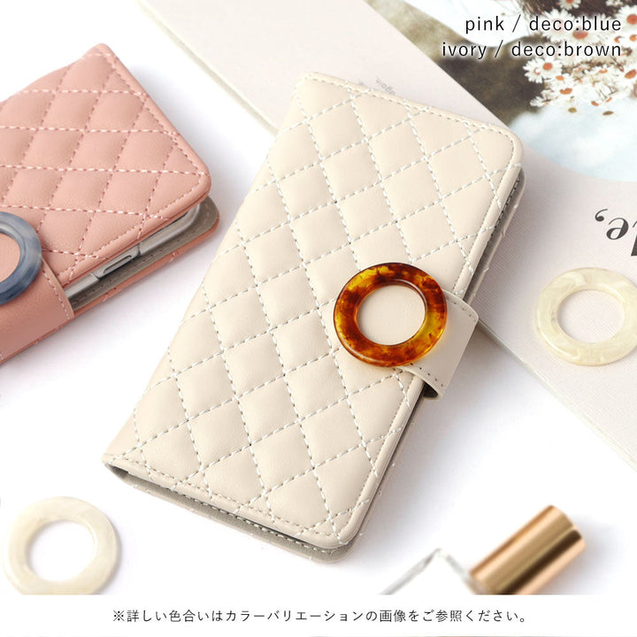 Quilted Marble Ring Wallet Case with Mirror (with Belt) for iPhone Series