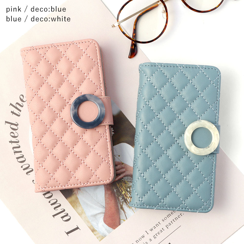 Quilted Marble Ring Wallet Case with Mirror (with Belt) for iPhone Series