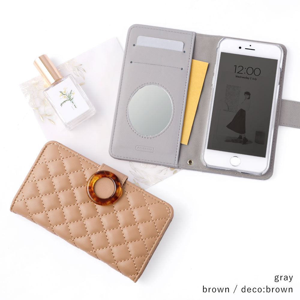 Quilted Marble Ring Wallet Case with Mirror (with Belt) for AQUOS Series