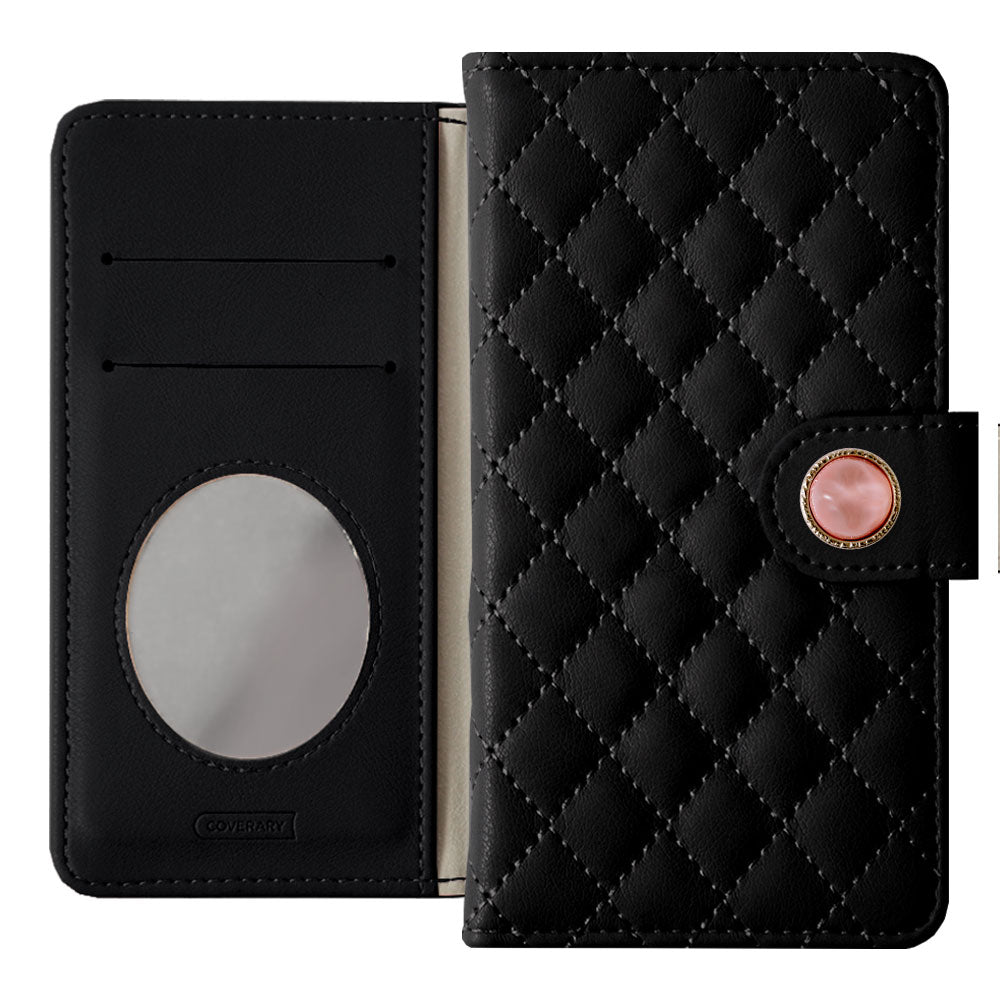 Quilted One-Point Natural Stone Style Decoration with Mirror Flip Case (with Belt) for AQUOS Series