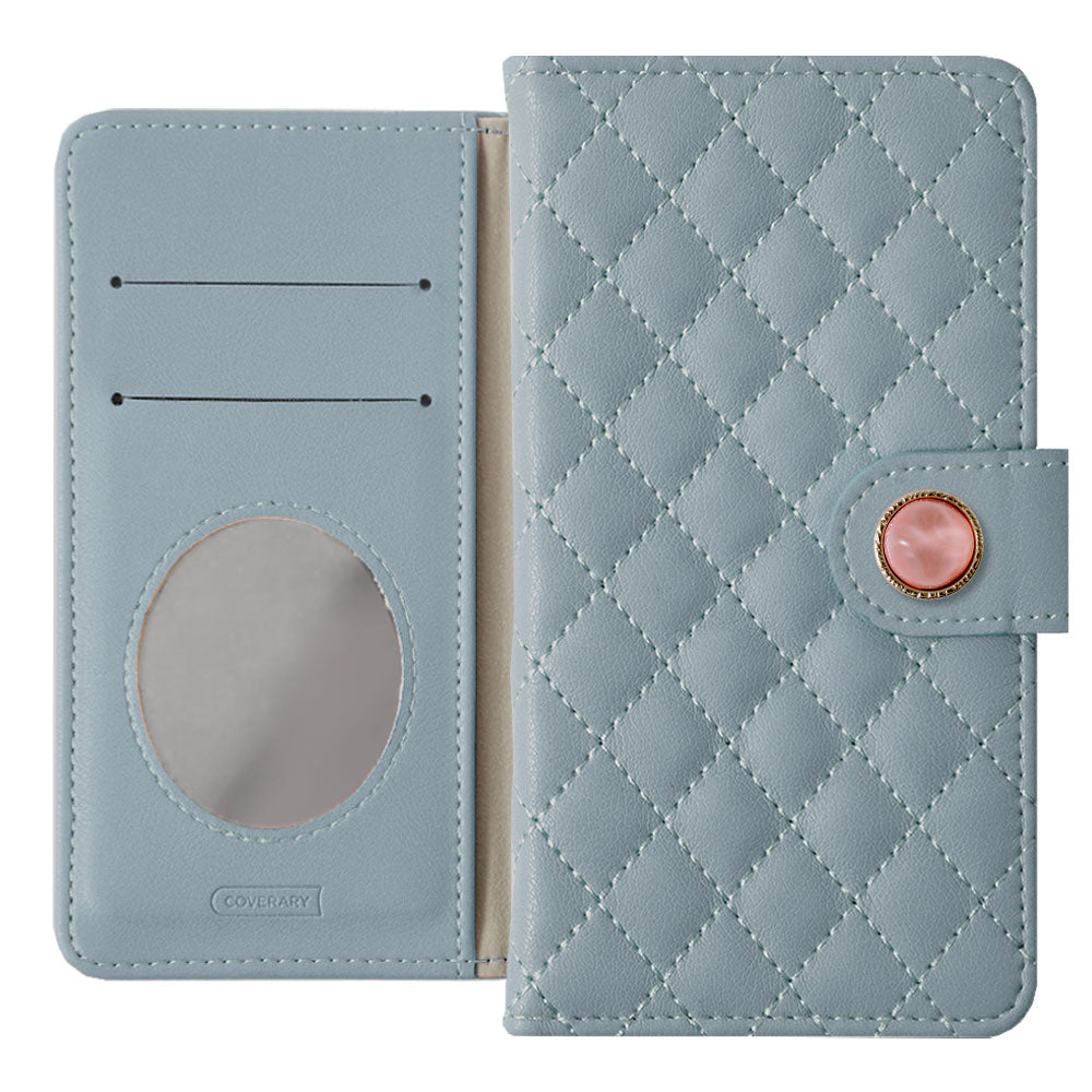 Quilted One-Point Natural Stone Style Decoration with Mirror Flip Case (with Belt) for iPhone Series