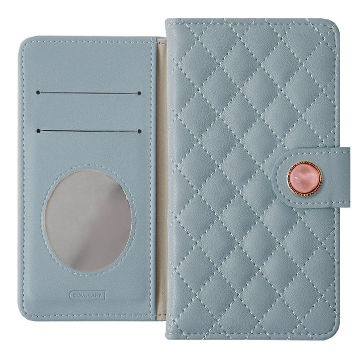 Quilted One-Point Natural Stone Style Decoration with Mirror Flip Case (with Belt) for iPhone Series