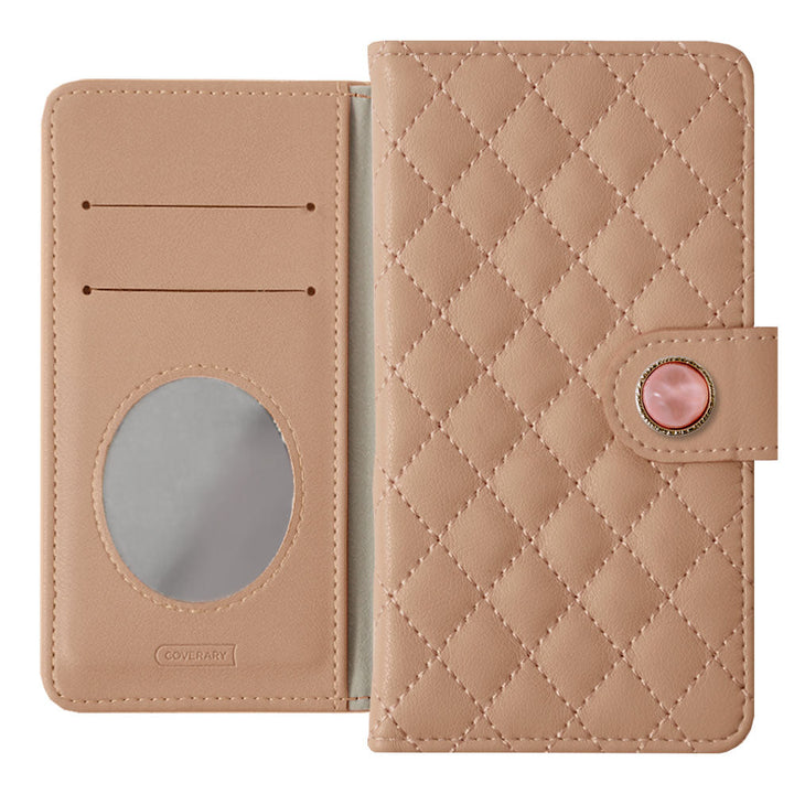 Quilted One-Point Natural Stone Style Decoration with Mirror Flip Case (with Belt) for iPhone Series