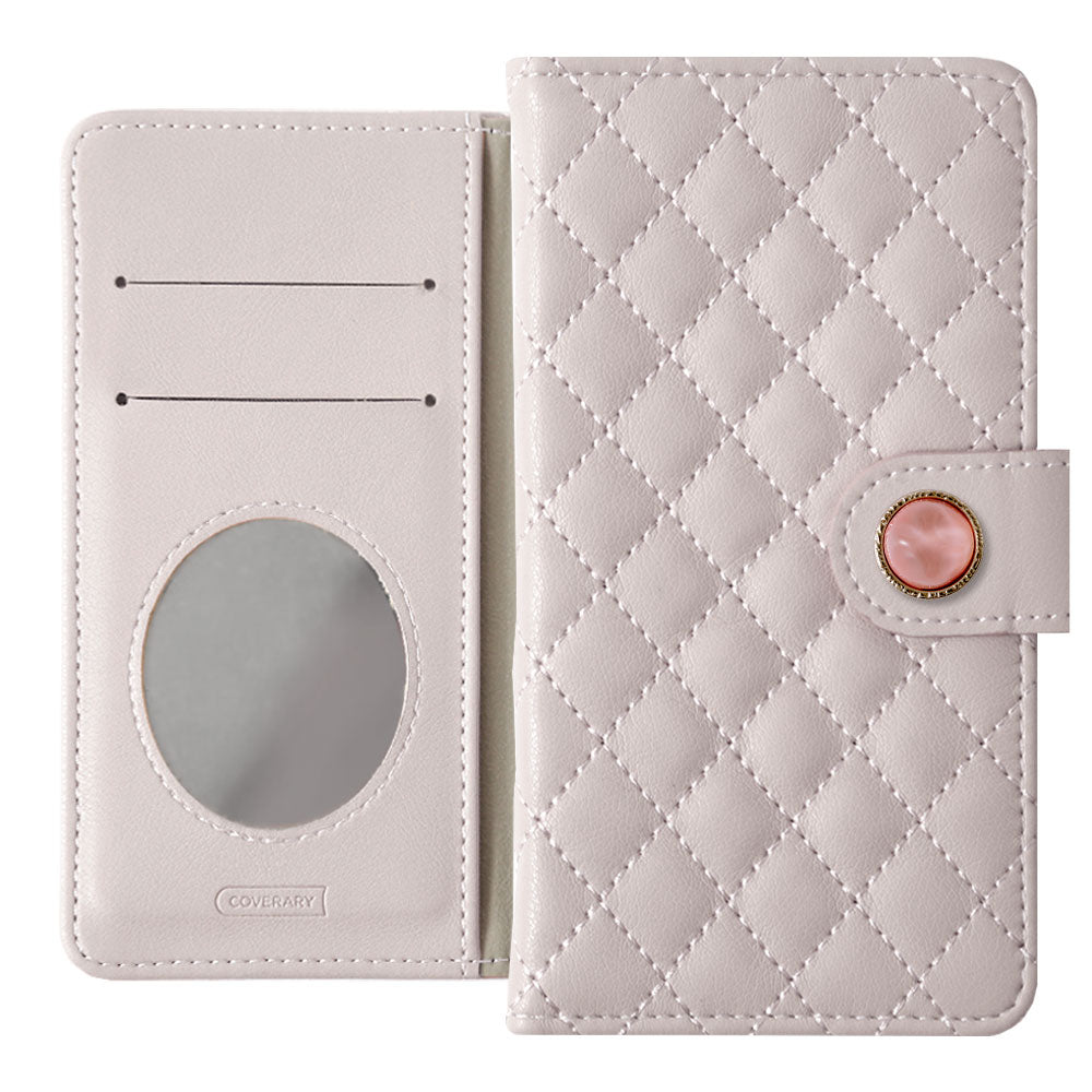 Étui portefeuille avec décoration en pierre naturelle imitation et miroir matelassé (avec ceinture) pour la série Google Pixel