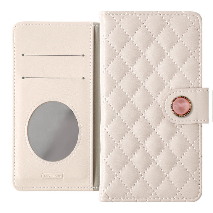 Étui portefeuille avec décoration en pierre naturelle imitation et miroir matelassé (avec ceinture) pour la série Google Pixel