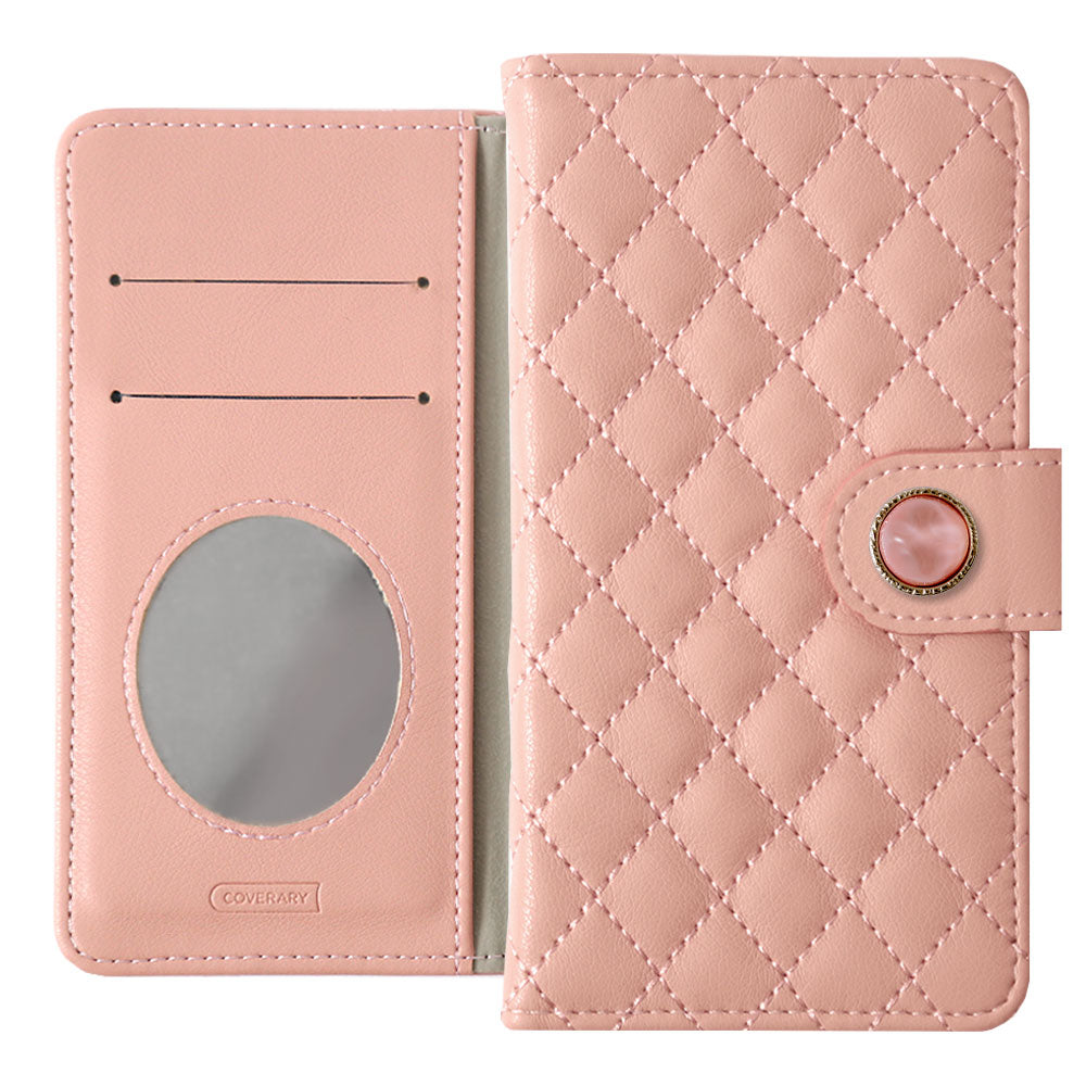 Quilted One-Point Natural Stone Style Decoration with Mirror Flip Case (with Belt) for AQUOS Series