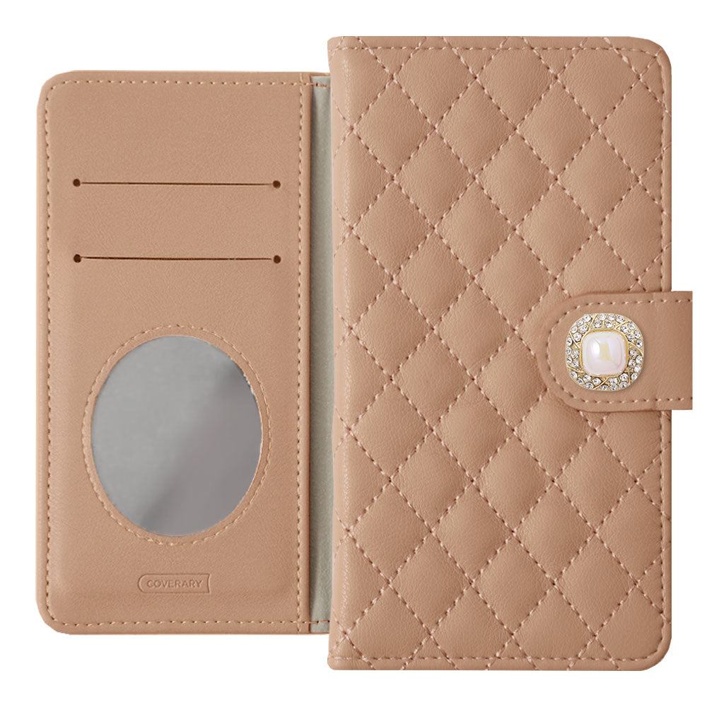 Étui portefeuille avec quilting, décoration perle unique et miroir (avec ceinture) pour la série Google Pixel