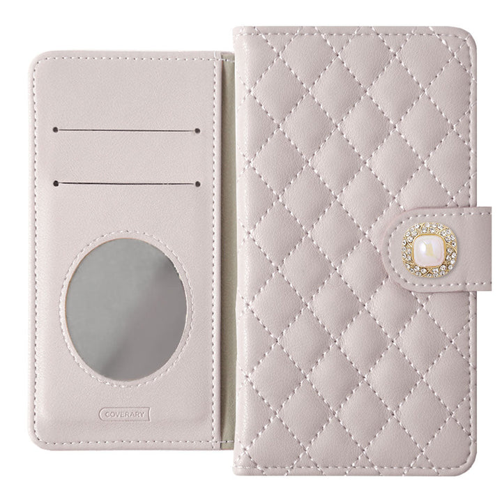 Étui portefeuille avec point perle décoratif et miroir matelassé (avec ceinture) pour la série AQUOS