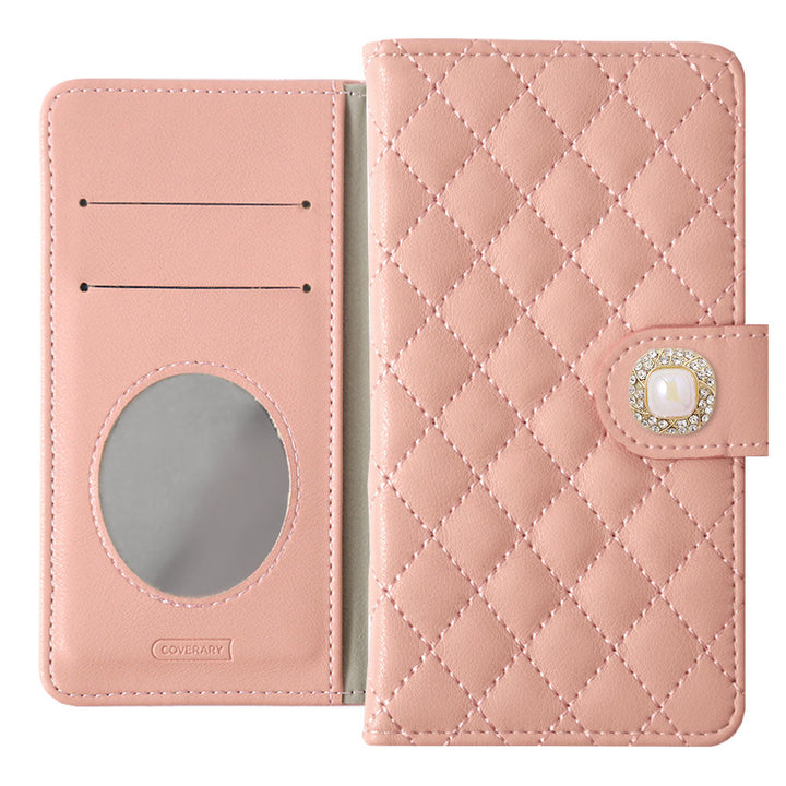 Étui portefeuille avec quilting, décoration perle unique et miroir (avec ceinture) pour la série Google Pixel