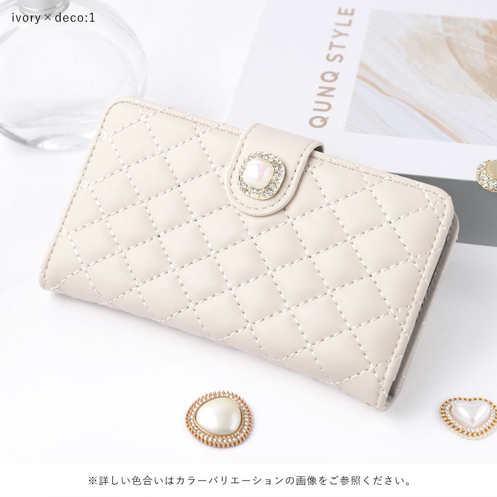 Étui portefeuille avec quilting, miroir, décoration perle unique (avec ceinture) pour la série Xperia