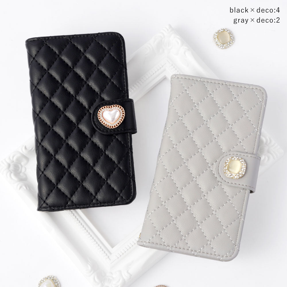 Étui portefeuille avec quilting, miroir, décoration perle unique (avec ceinture) pour la série Xperia