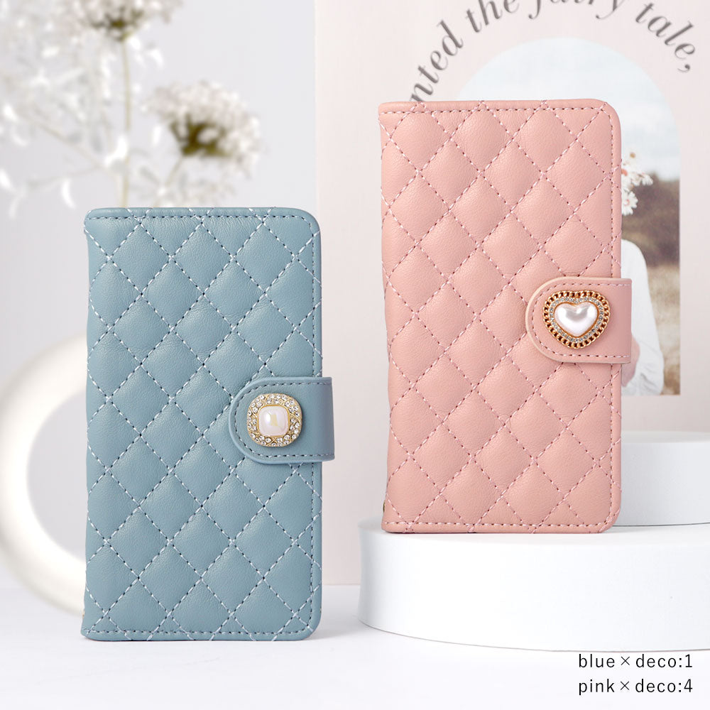 Étui portefeuille avec point perle décoratif et miroir matelassé (avec ceinture) pour la série AQUOS