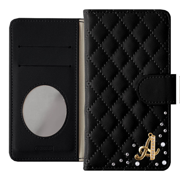 キルティング ミラー付き イニシャルデコ 手帳型ケース（ベルトあり）Google Pixelシリーズ