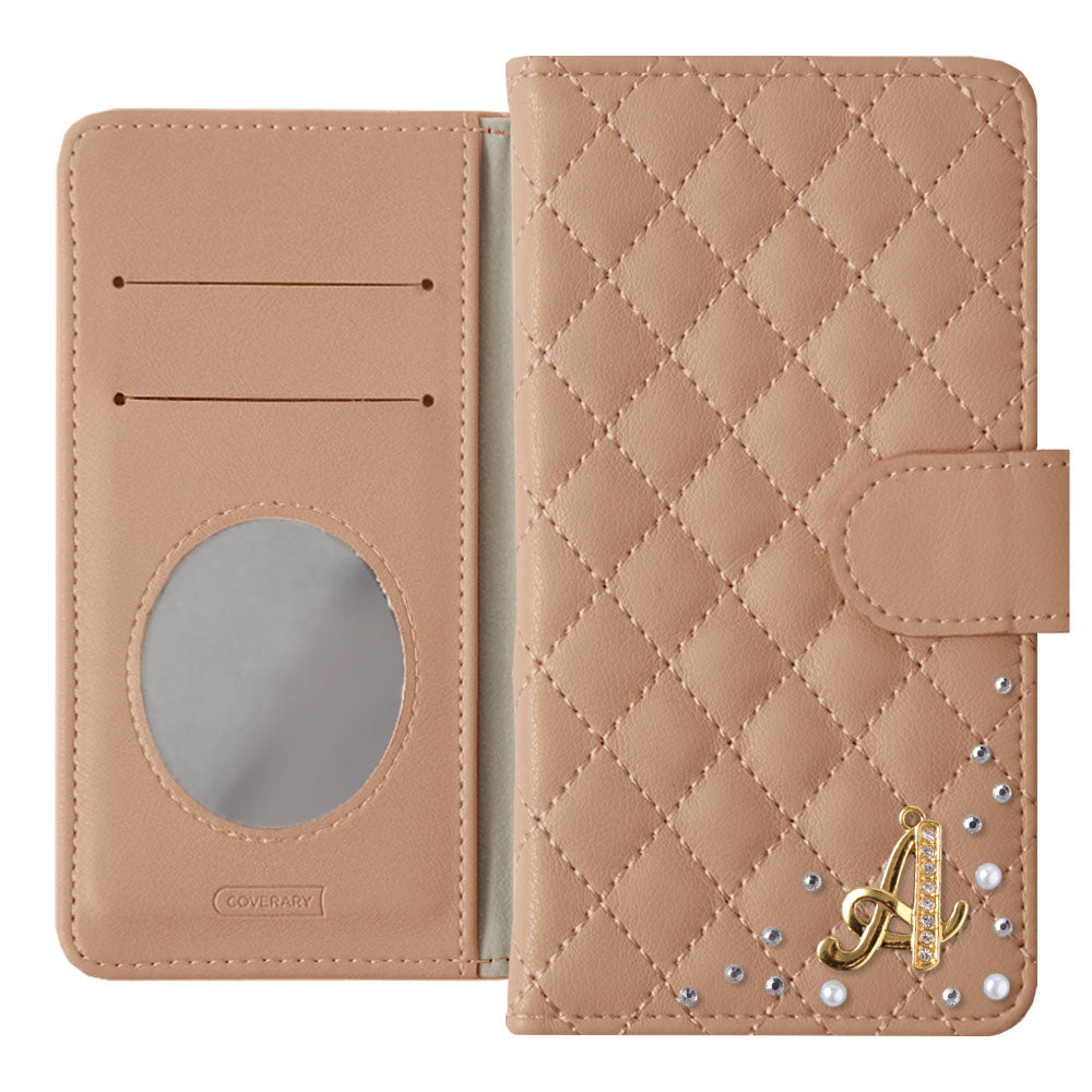 Étui portefeuille avec initiales décorées et miroir matelassé (avec ceinture)