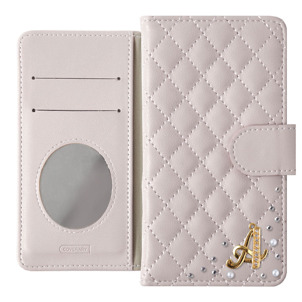 Étui portefeuille avec initiales décorées et miroir matelassé (avec ceinture)