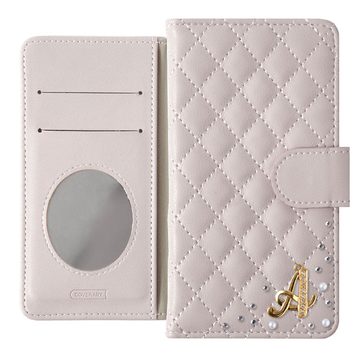 Étui portefeuille avec initiales décorées et miroir matelassé (avec ceinture)