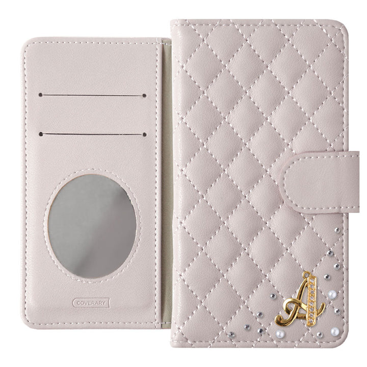 キルティング ミラー付き イニシャルデコ 手帳型ケース（ベルトあり）Google Pixelシリーズ