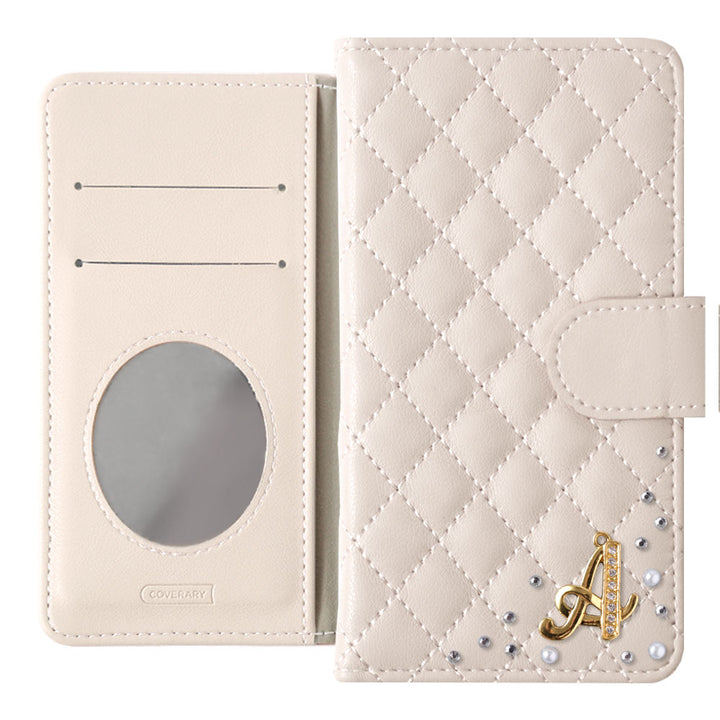 Étui portefeuille avec initiales décorées et miroir matelassé (avec ceinture)