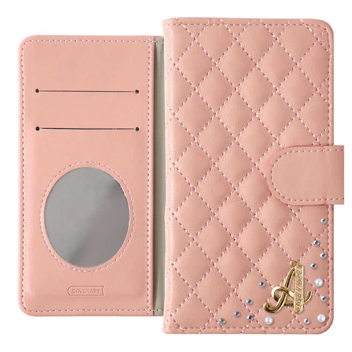 Étui portefeuille avec initiales décorées et miroir matelassé (avec ceinture)