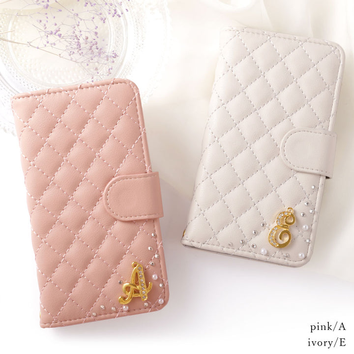 Étui portefeuille avec initiales décorées et miroir matelassé (avec ceinture)