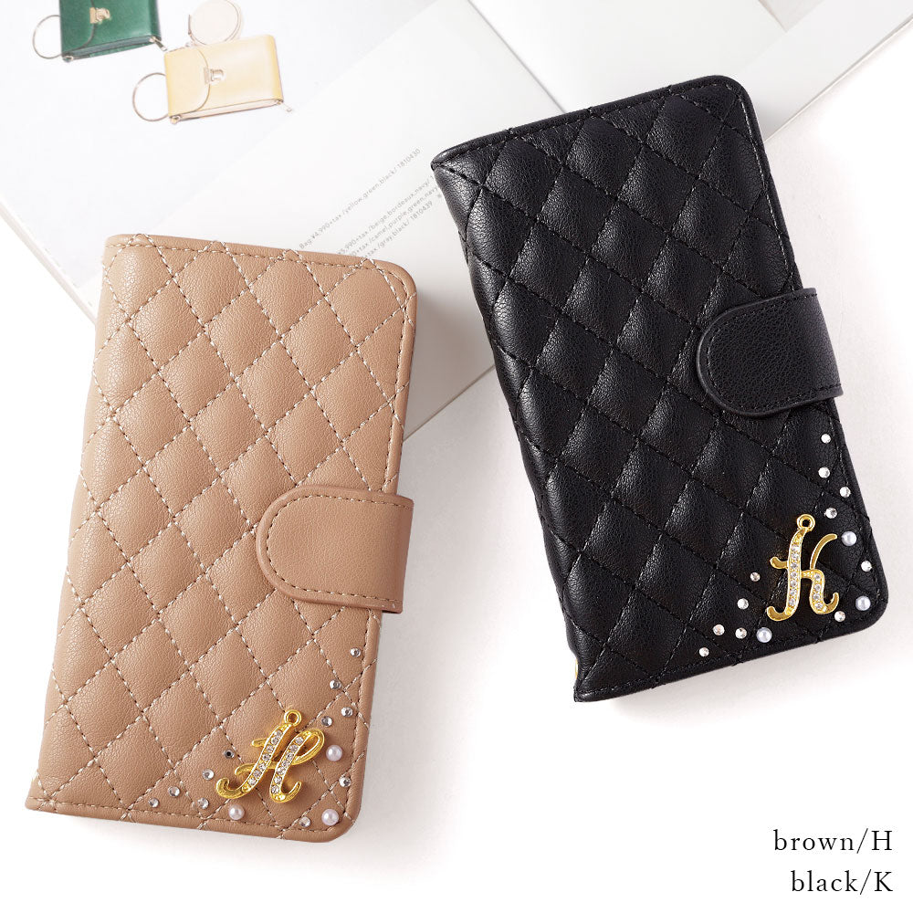 Étui portefeuille avec initiales décorées et miroir matelassé (avec ceinture)