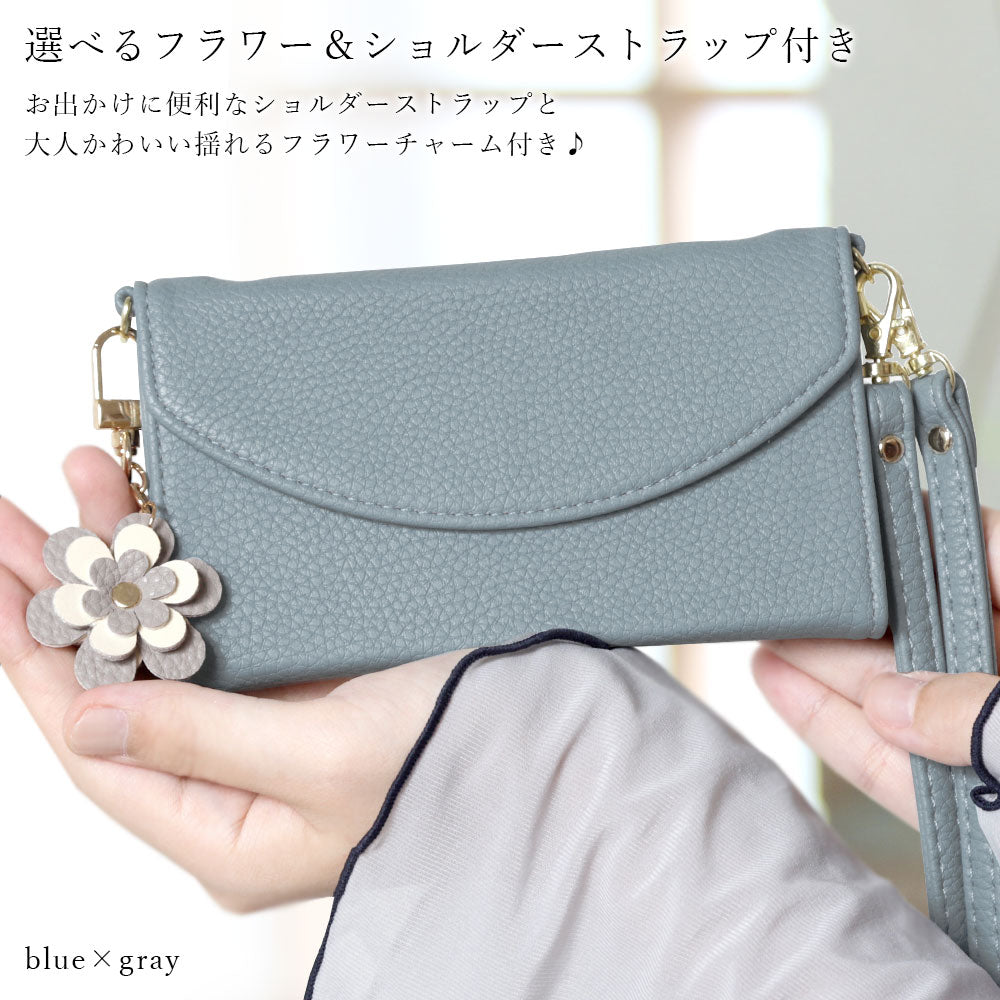 Vegan leather tri-fold smoky color flower charm strap attached notebook-style case for Xperia series