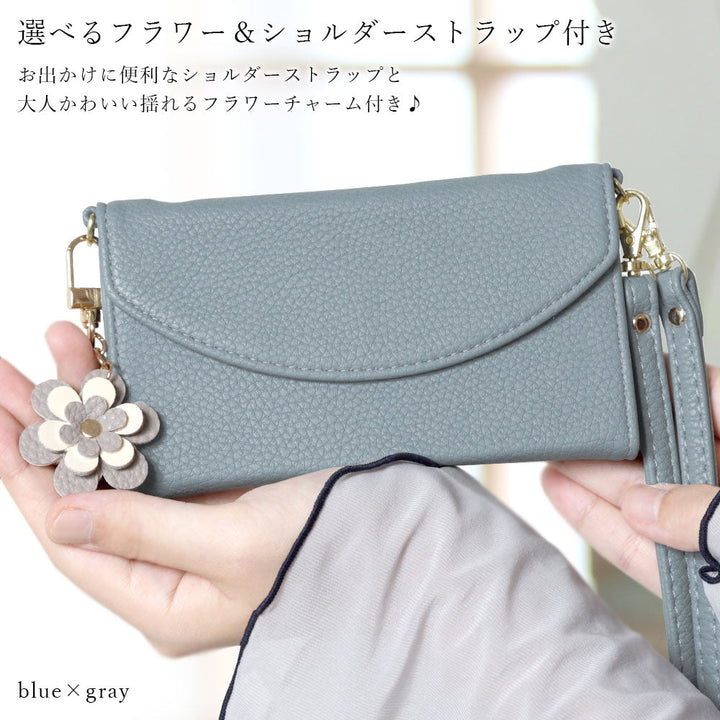 Vegan leather tri-fold smoky color flower charm strap attached notebook-style case for Xperia series