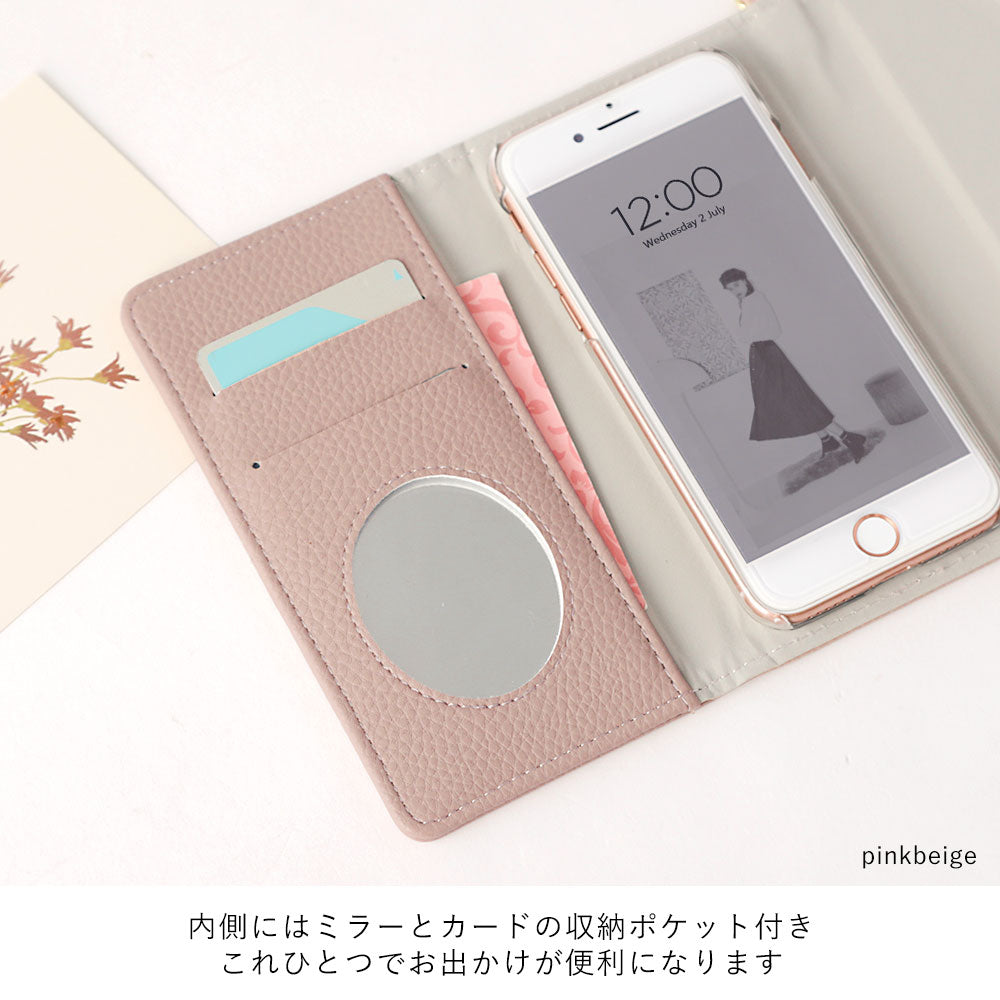 Vegan leather tri-fold smoky color printed name strap attached notebook-style case iPhone series
