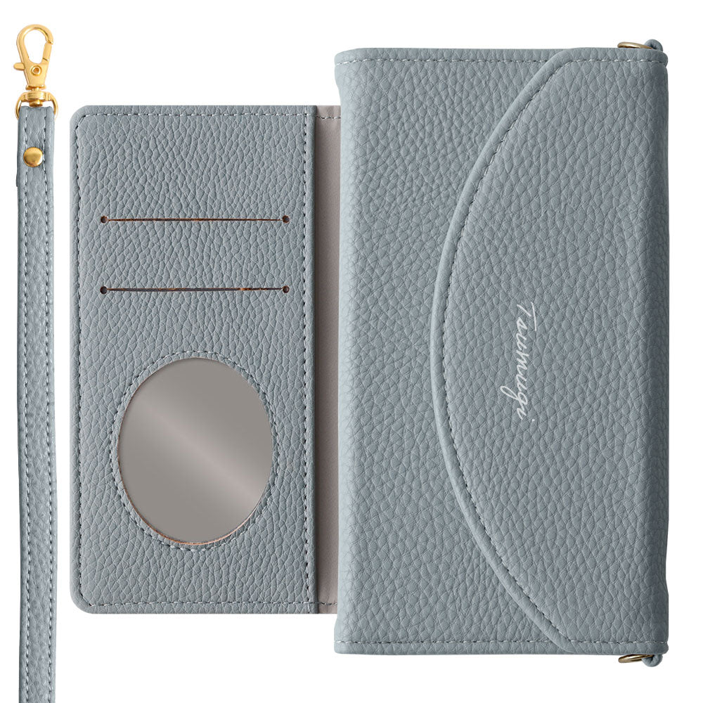 Vegan leather tri-fold smoky color printed name strap attached notebook-style case Google Pixel series