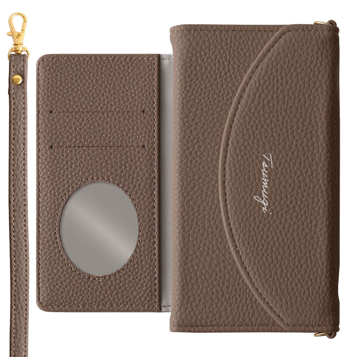 Vegan leather tri-fold smoky color printed name strap attached notebook-style case Google Pixel series