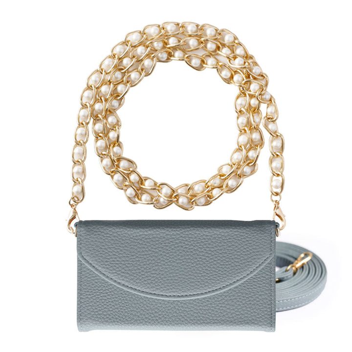 Vegan leather tri-fold smoky color pearl strap attached notebook-style case Galaxy series