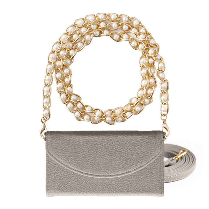 Vegan leather tri-fold smoky color pearl strap attached notebook-style case Galaxy series