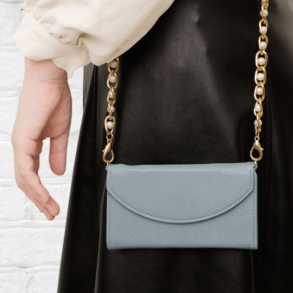 Vegan leather tri-fold smoky color pearl strap attached notebook-style case Galaxy series