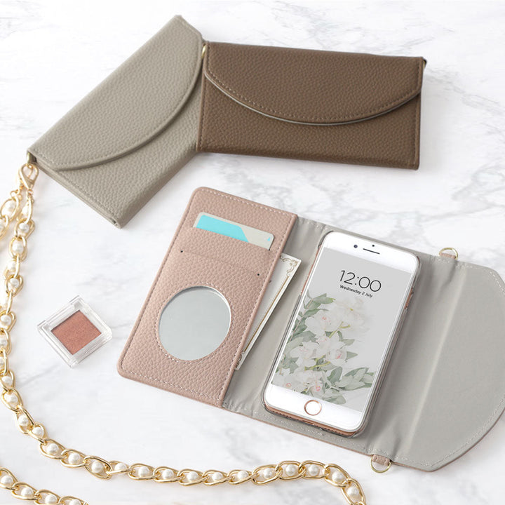 Vegan leather tri-fold smoky color pearl strap attached notebook-style case for Google Pixel series