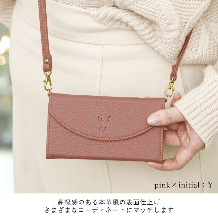 Vegan leather tri-fold smoky color initial strap attached notebook-style case Galaxy series