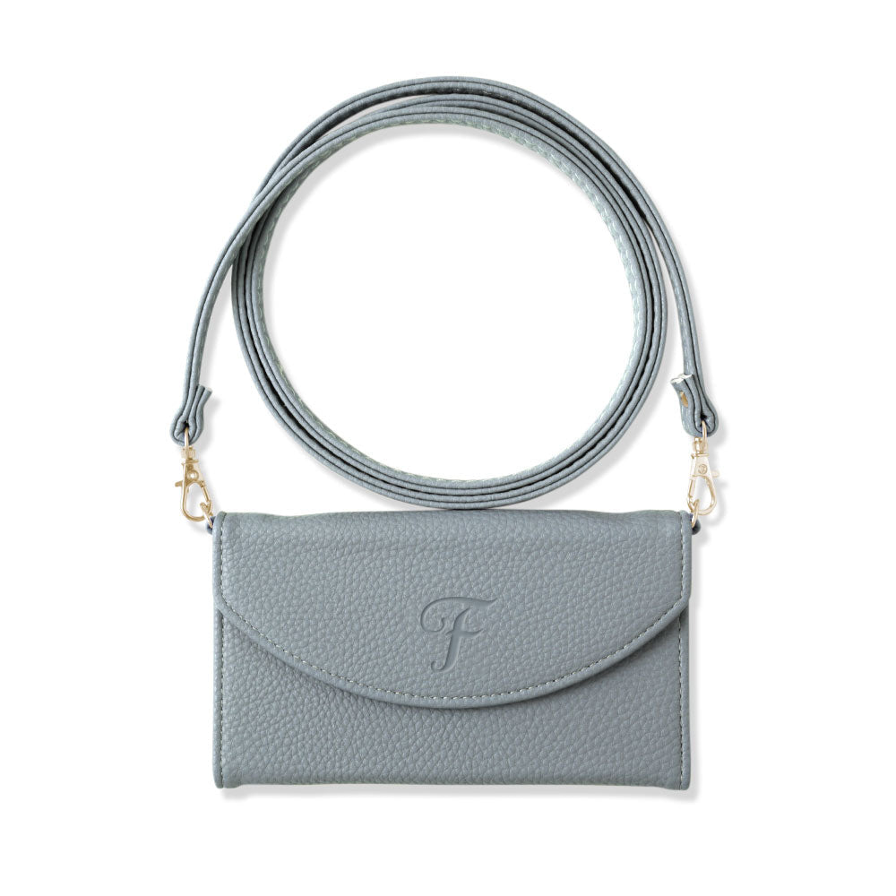 Vegan leather tri-fold smoky color initial strap attached notebook-style case Galaxy series