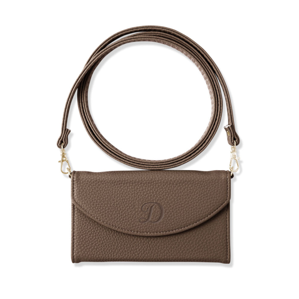 Vegan leather tri-fold smoky color initial strap attached notebook-style case Galaxy series