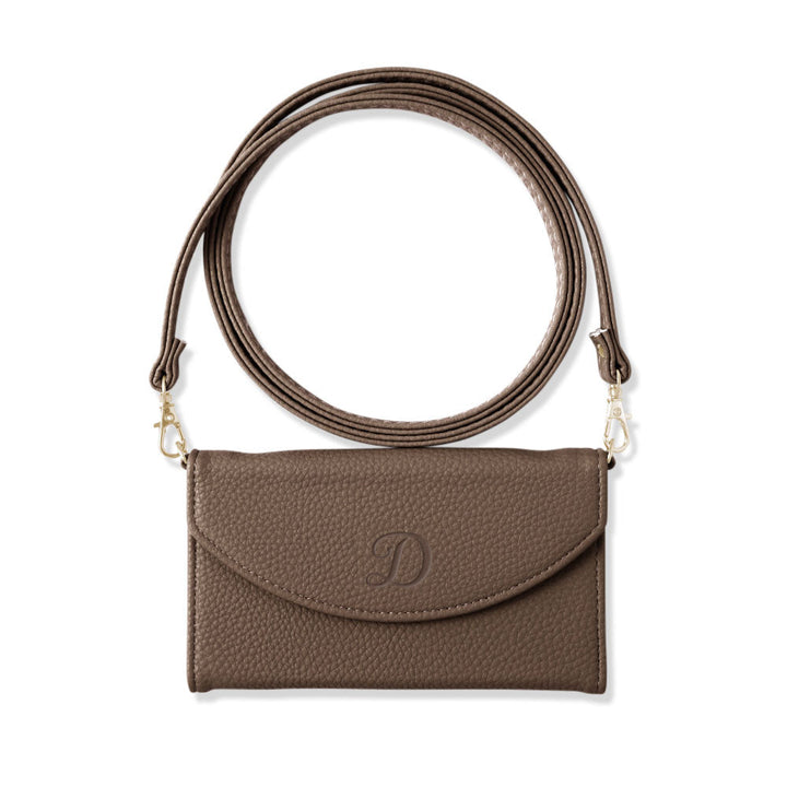 Vegan leather tri-fold smoky color initial strap attached notebook-style case Galaxy series