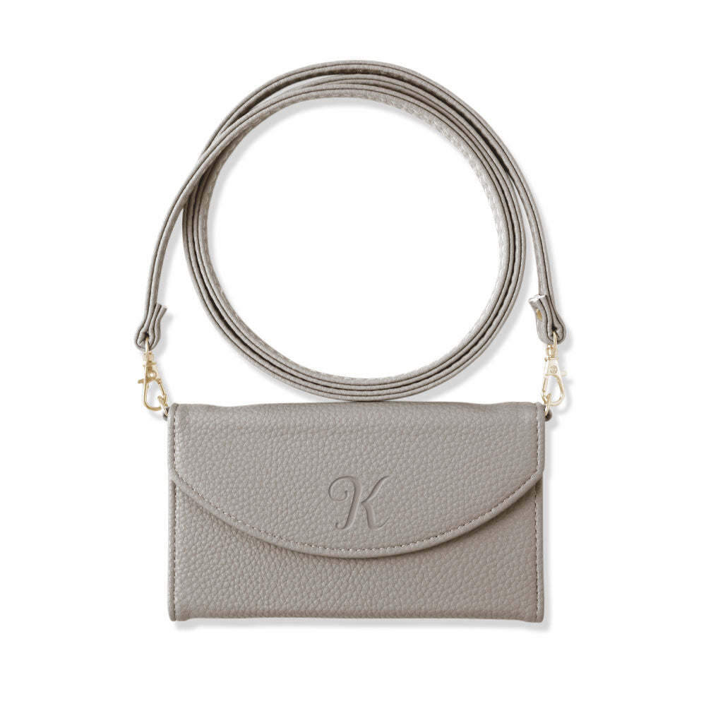 Vegan leather tri-fold smoky color initial strap attached notebook-style case Galaxy series