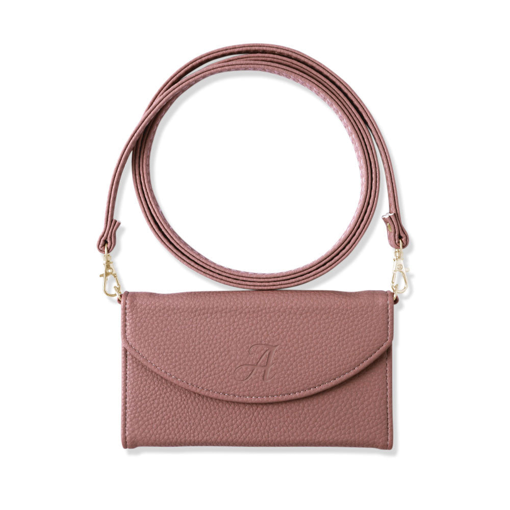 Vegan leather tri-fold smoky color initial strap attached notebook-style case Galaxy series