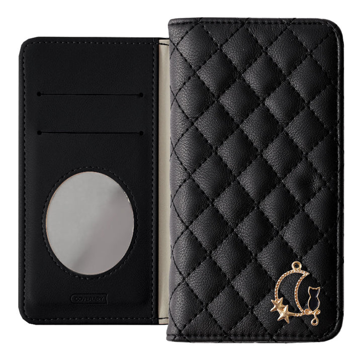 Quilted Moon Cat Deco Wallet Case with Mirror