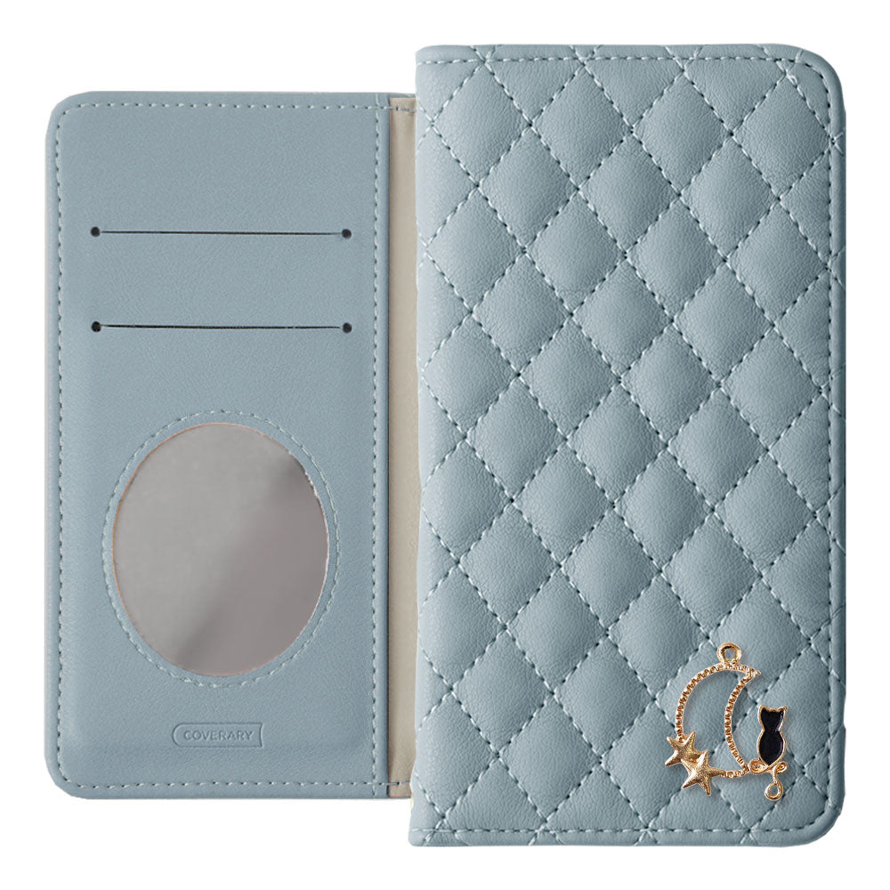 Quilted Moon Cat Deco Wallet Case with Mirror