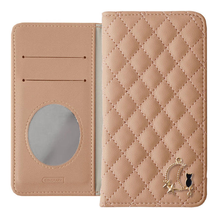 Quilted Moon Cat Deco Wallet Case with Mirror