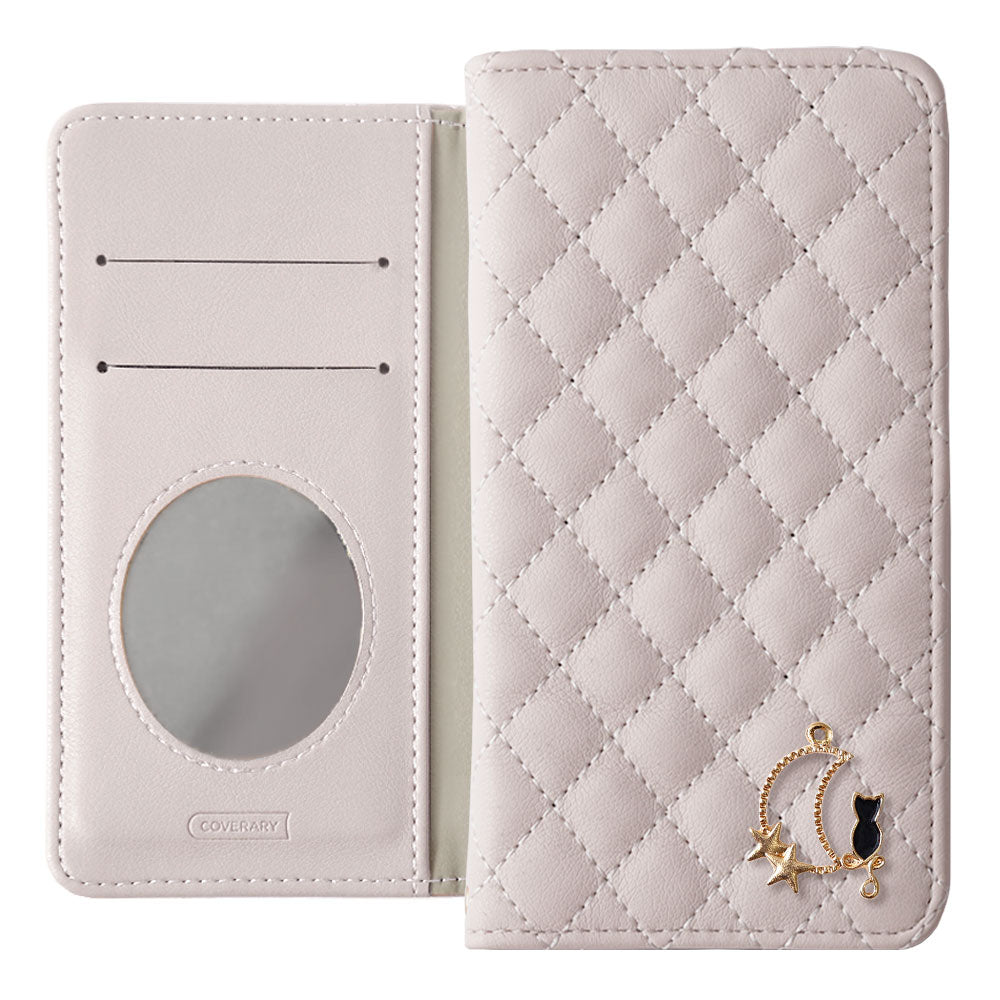 Quilted Moon Cat Deco Wallet Case with Mirror